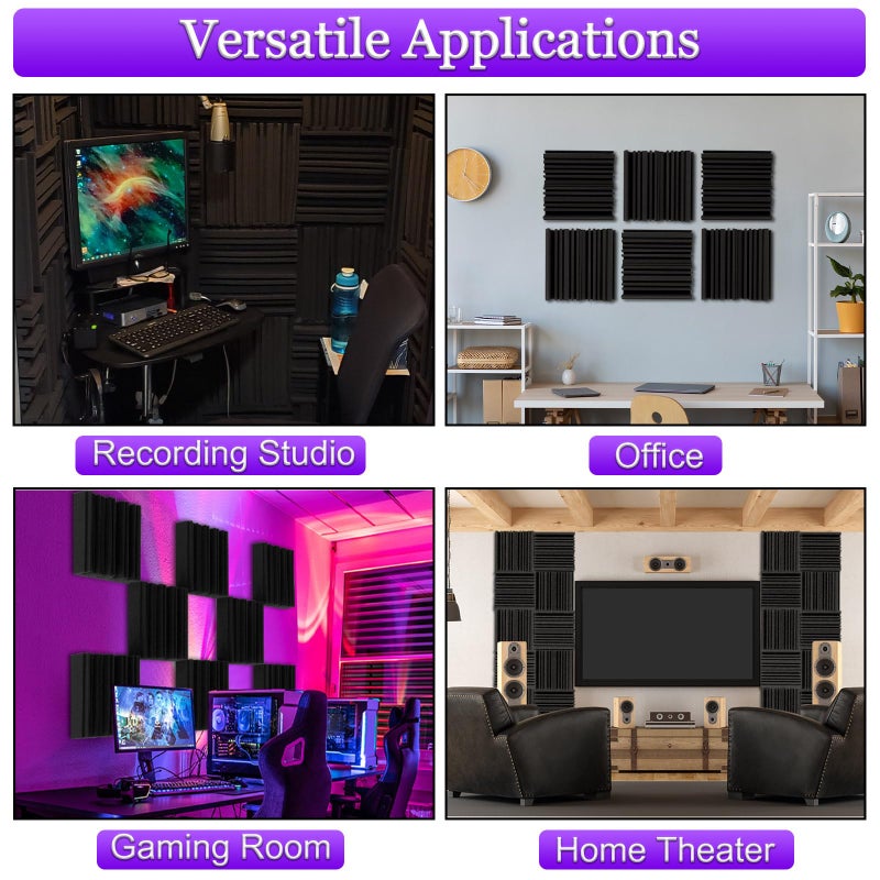 TroyStudio Thick Acoustic Foam Panels, 12 X 12 X 2 Inches 6 Pcs Broadband Sound Absorbing Foam, Dense Soundproof Padding Tile, Recording Studio Foam Absorber, Groove Decorative 3D Wall Ceiling Panel - Image 5